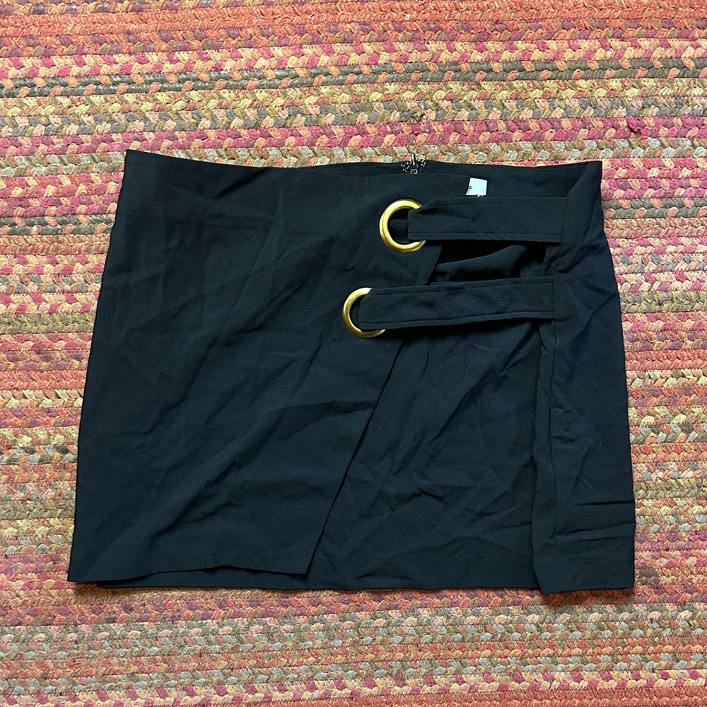 K LAB BLACK GROMMET DETAIL MINI WRAP FRONT SKIRT